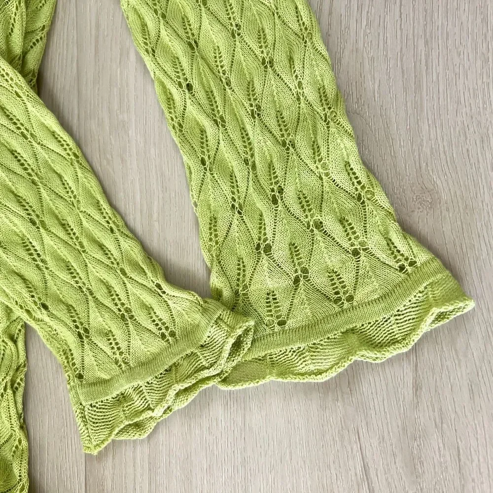 NIC+ZOE Lime Green Openwork Pointelle Long Duster Cardigan Sz 1X / Grunge Fairy